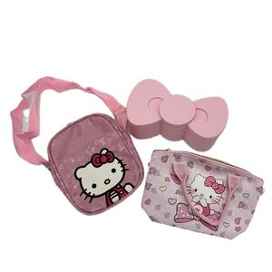 Hello Kitty Crossbody Purses & Hello Kitty Bow Multi Level Storage Container 3pc